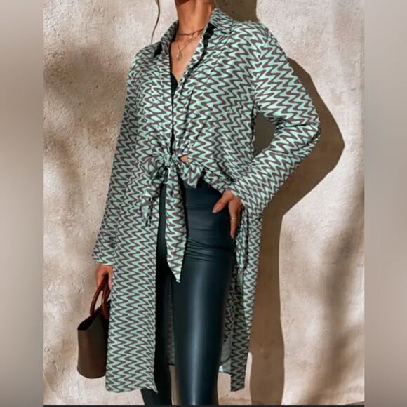 ZARA Women's Lissie Chevron Open Front
Tie Shirt - Picture 1 of 7